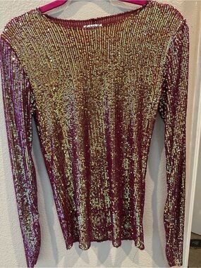 Free People Iridescent Fuchsia Sequin Long-Sleeve Dress